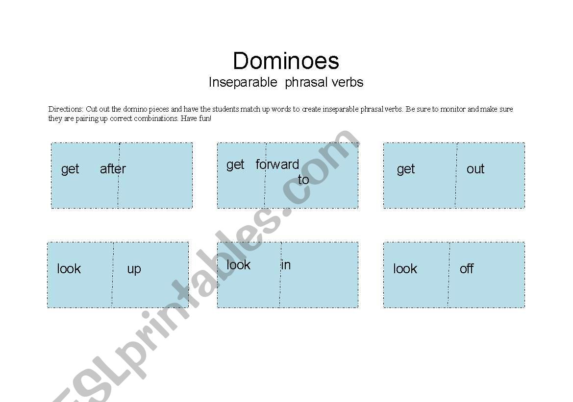 Dominoes with Phrasal Verbs worksheet