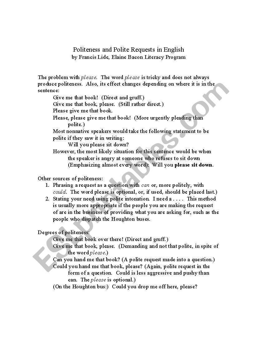 polite words worksheet