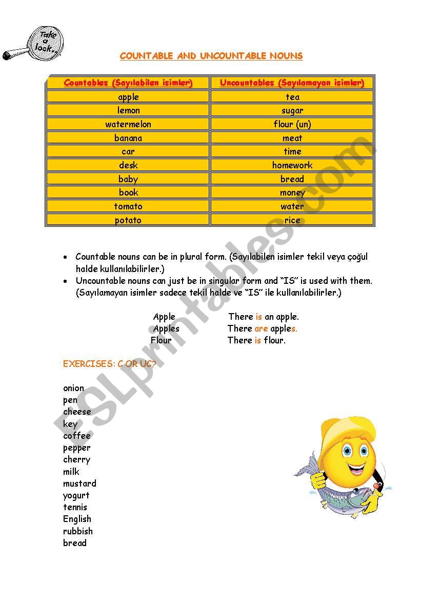 countables&uncountables worksheet