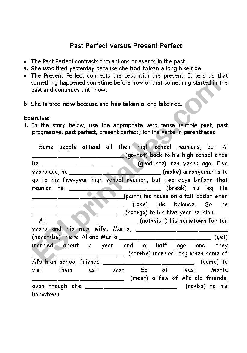  Present Perfect Vs Past Perfect ESL Worksheet By Katy piauhy