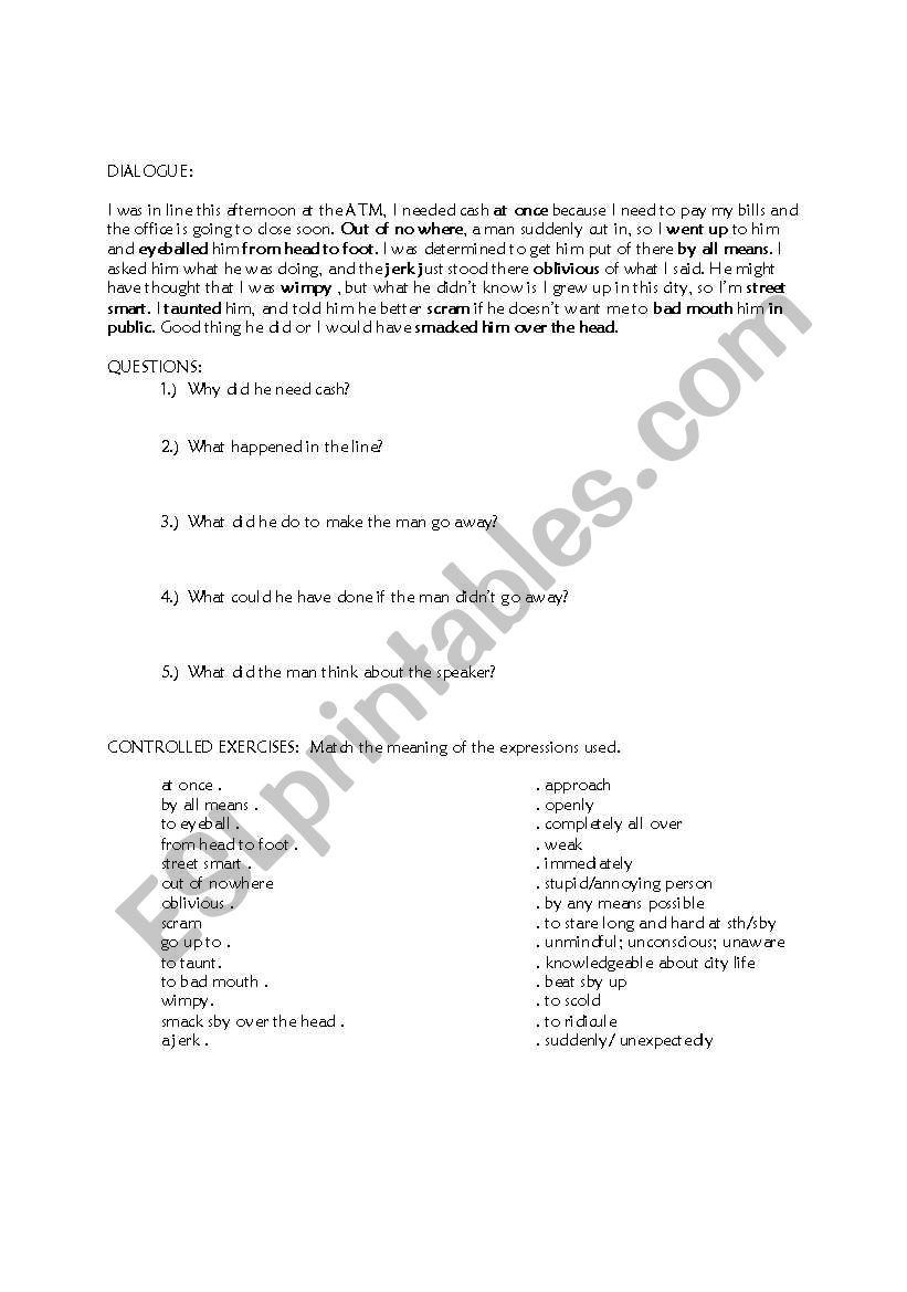 phrasl verbs worksheet