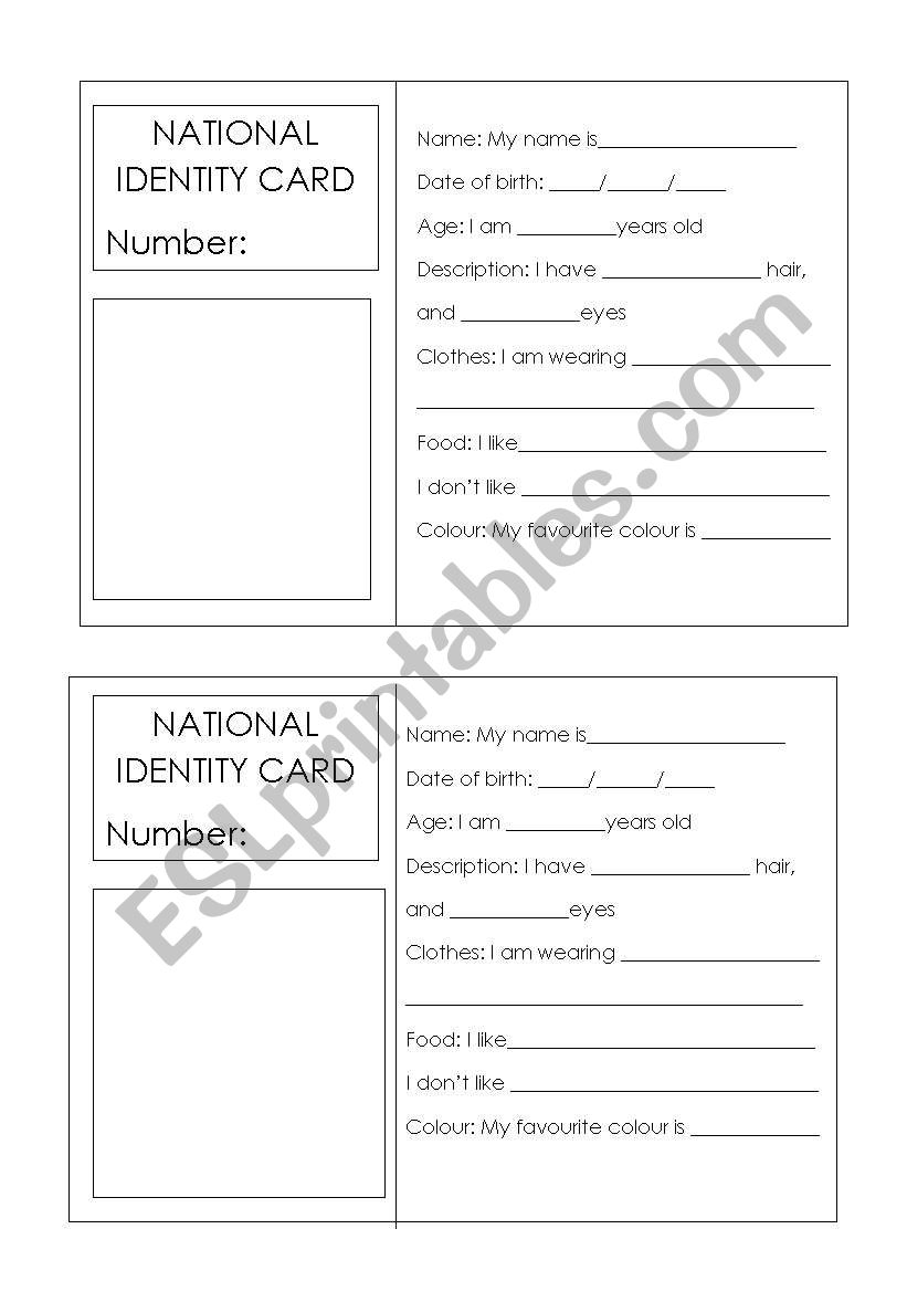 Identity Cards worksheet