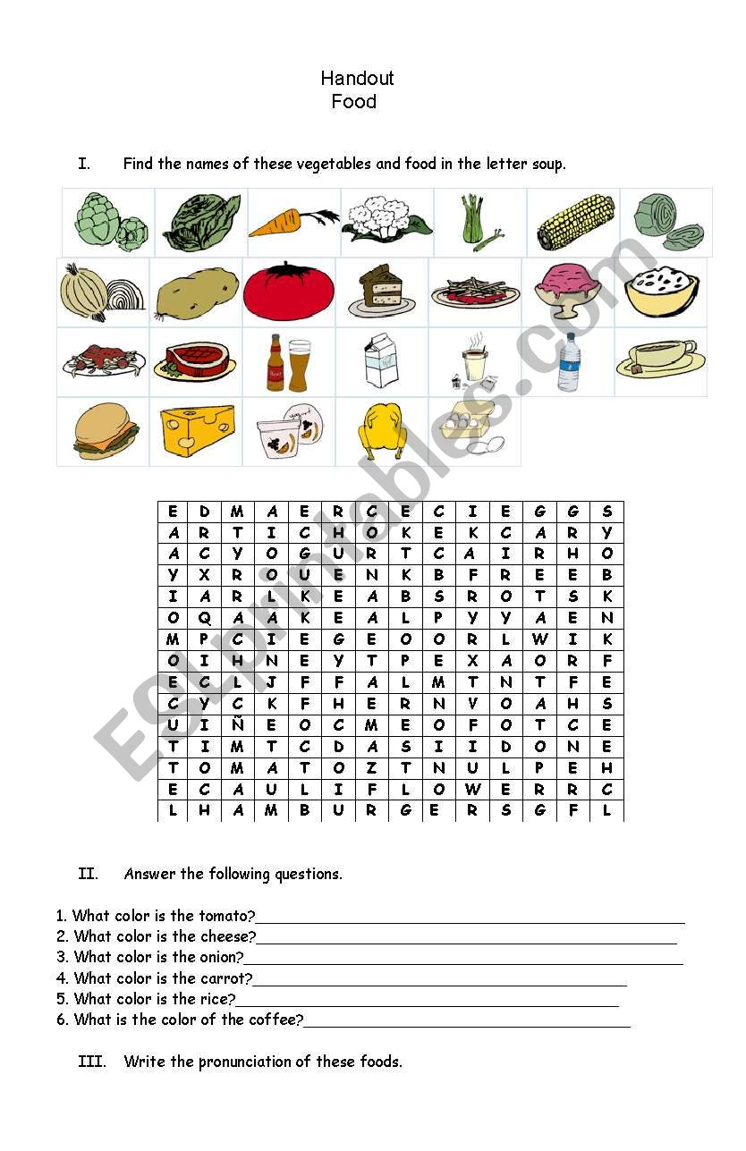 FOOD worksheet