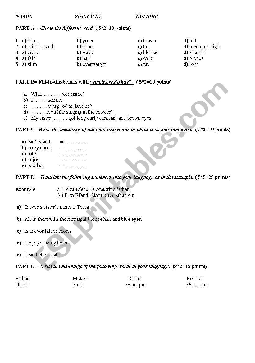 ANOTHER EXAM PAPER worksheet