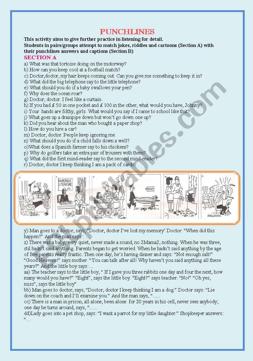 FUN TIME - PUNCHLINES worksheet