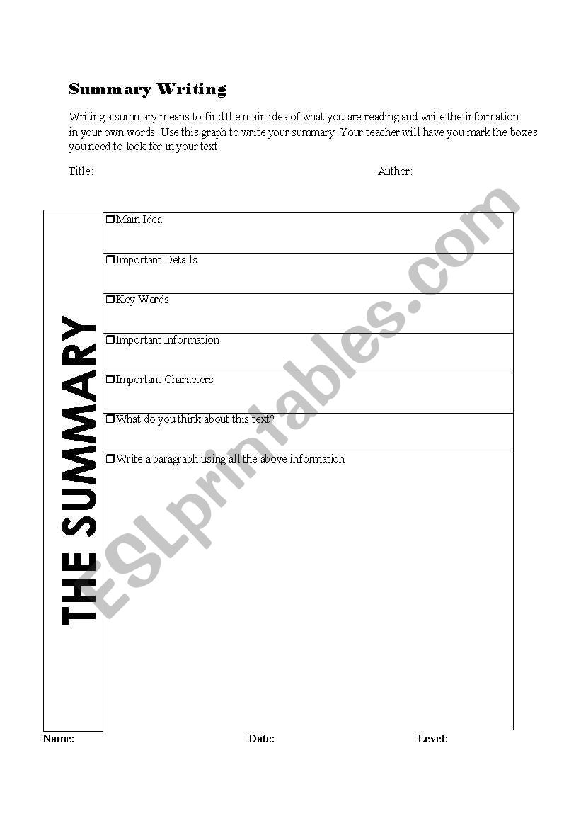 Advanced Level Summary Form worksheet