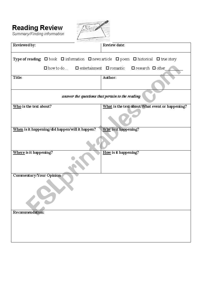 Advanced Level Reading Review  Form