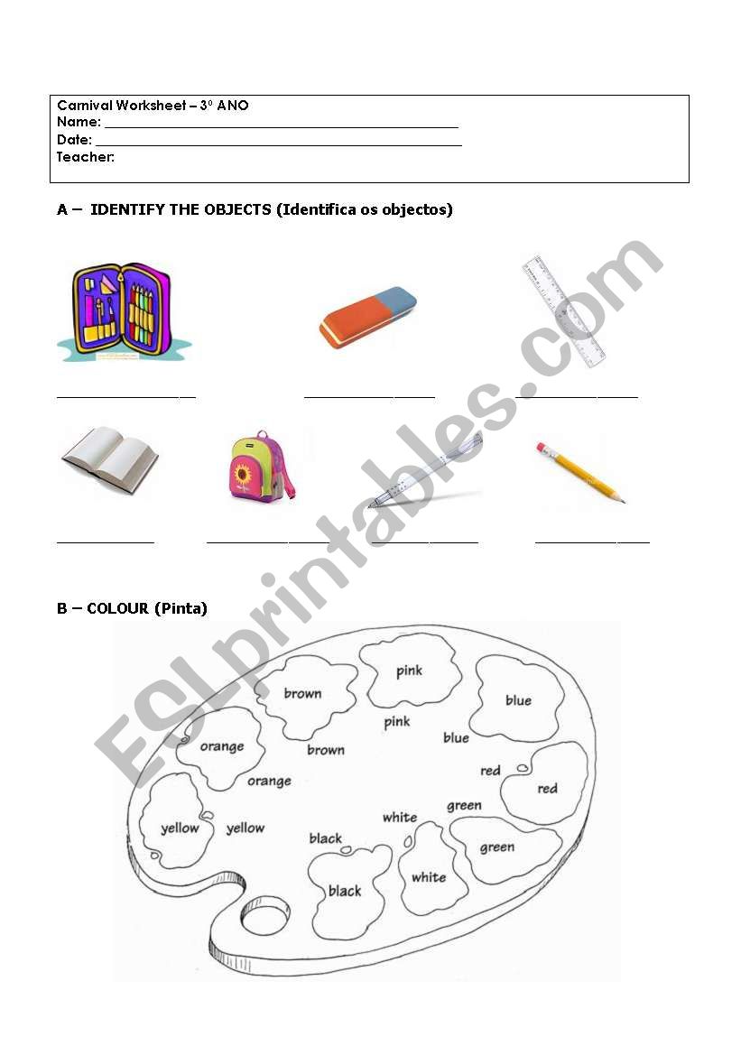 Test 3º ano - ESL worksheet by CAND