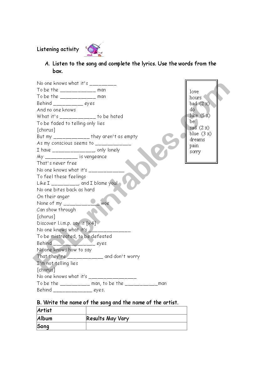 one break my heart worksheet