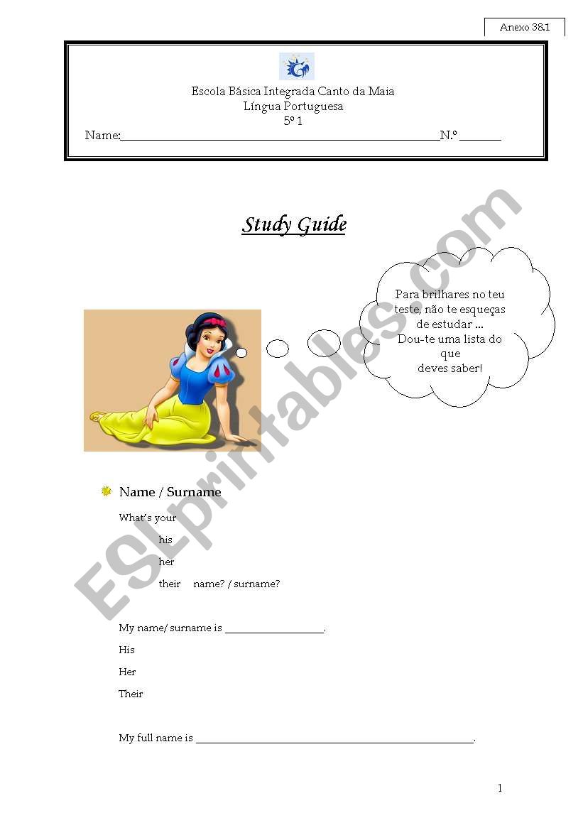 Study Guide (Age and Numbers) worksheet