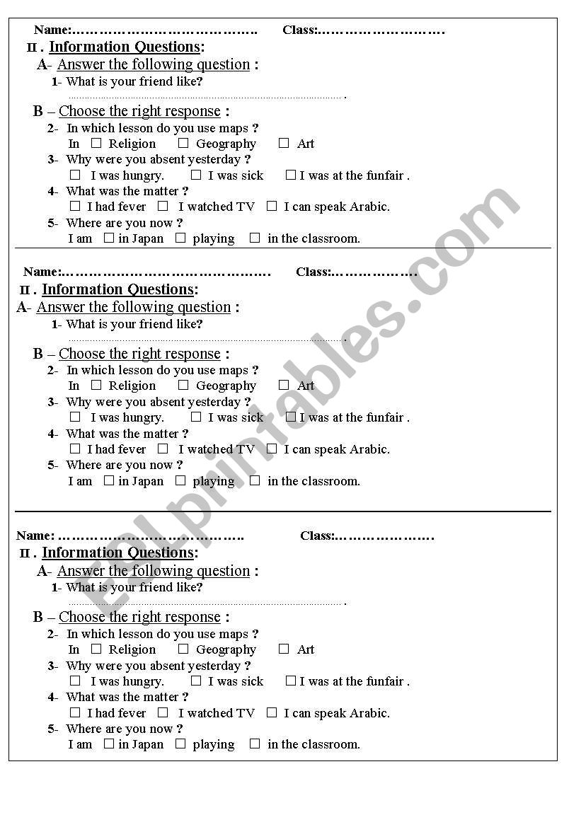 Information Qyuestion worksheet