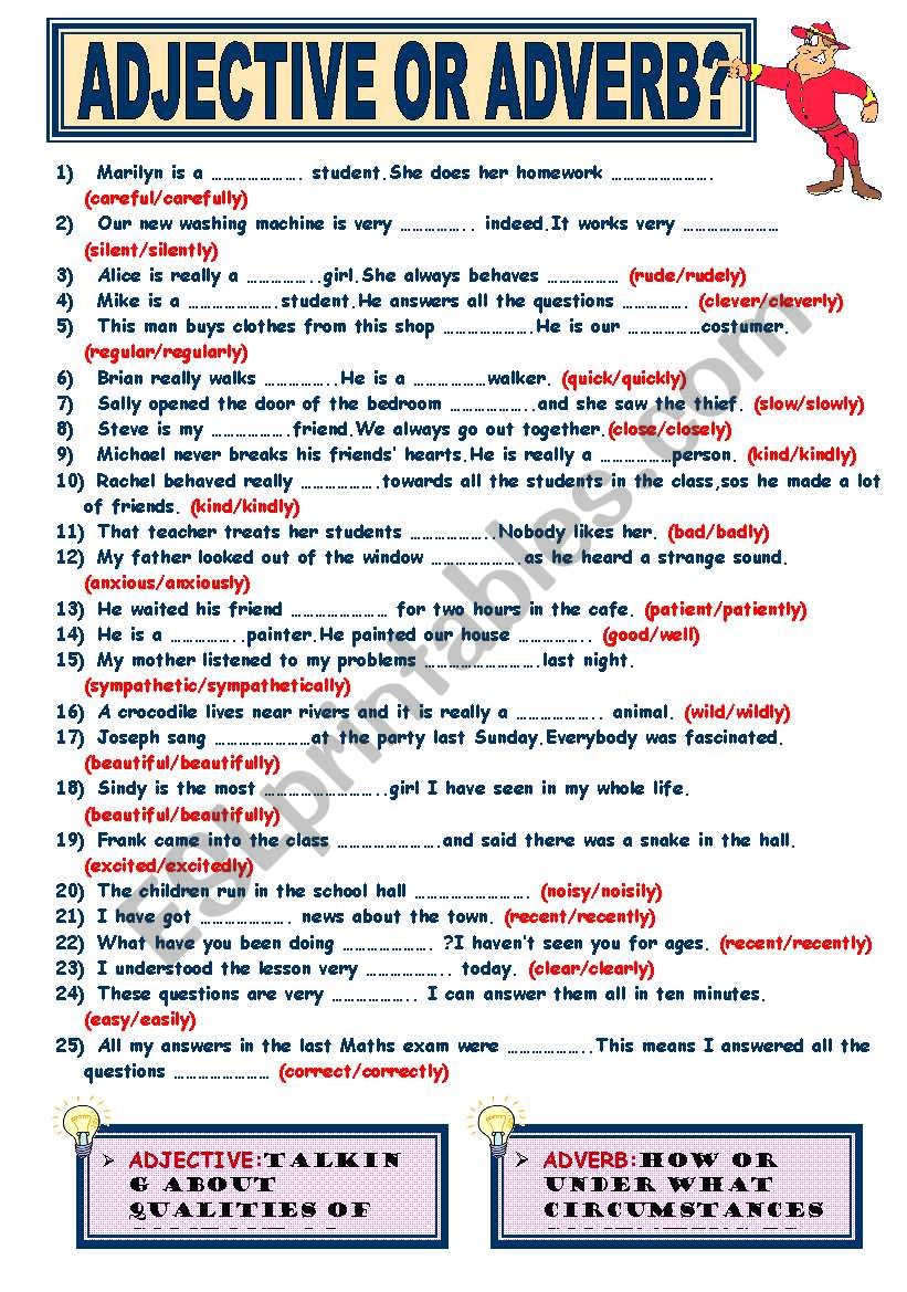 Adjectives And Adverbs Worksheet Printable Sheet Education