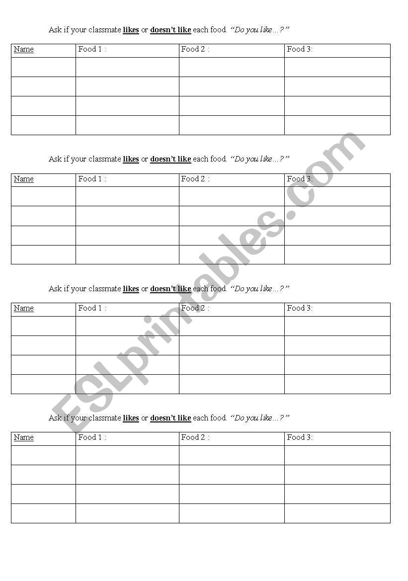 Food Survey worksheet