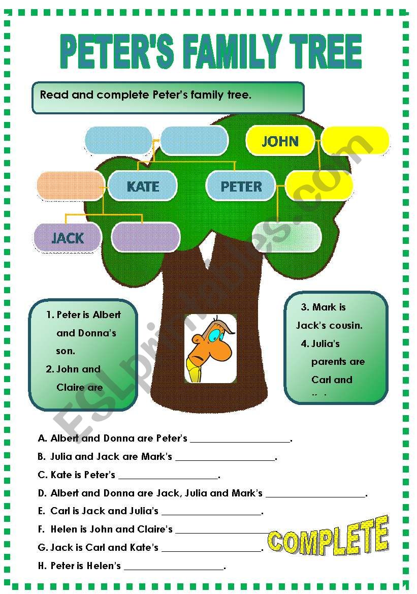 PETER´S FAMILY TREE ESL worksheet by evelinamaria