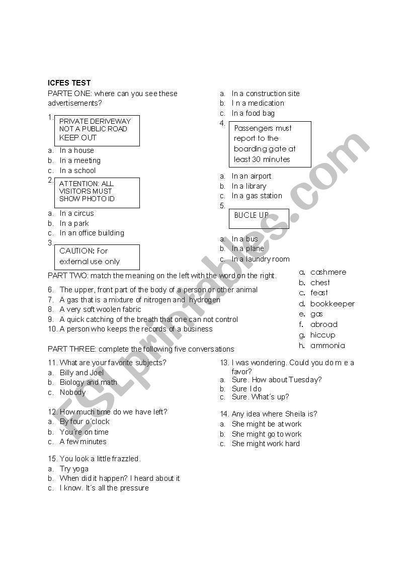 icfes test worksheet