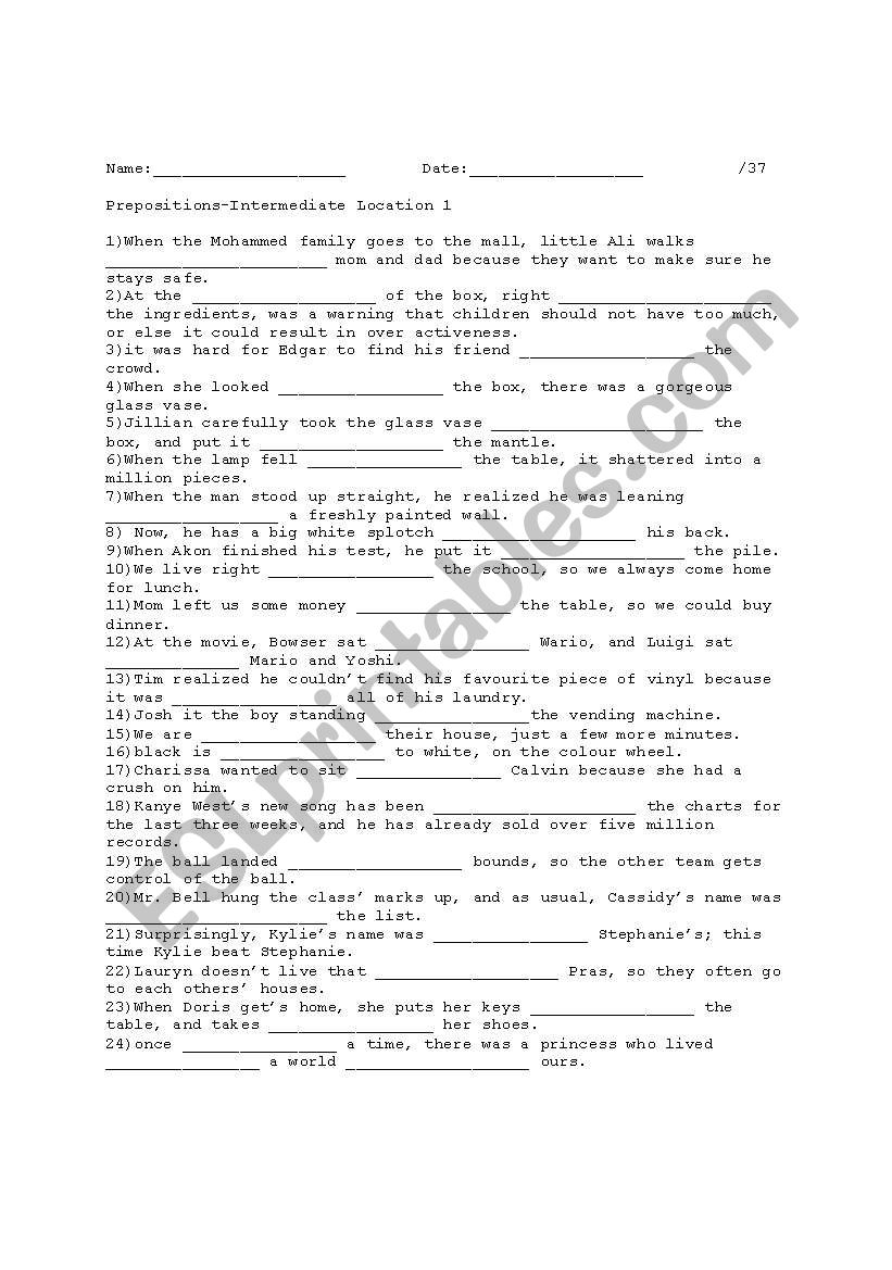 Prepositions-Intermediate-Location 1