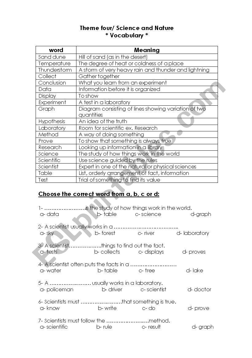 Scintific vocabs  worksheet