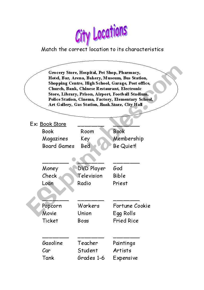 City Locations worksheet