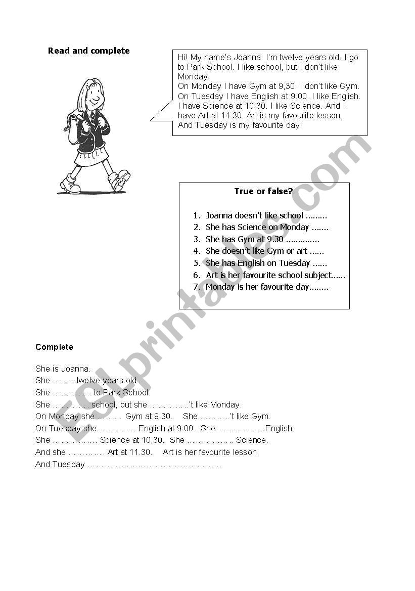 school subjects worksheet