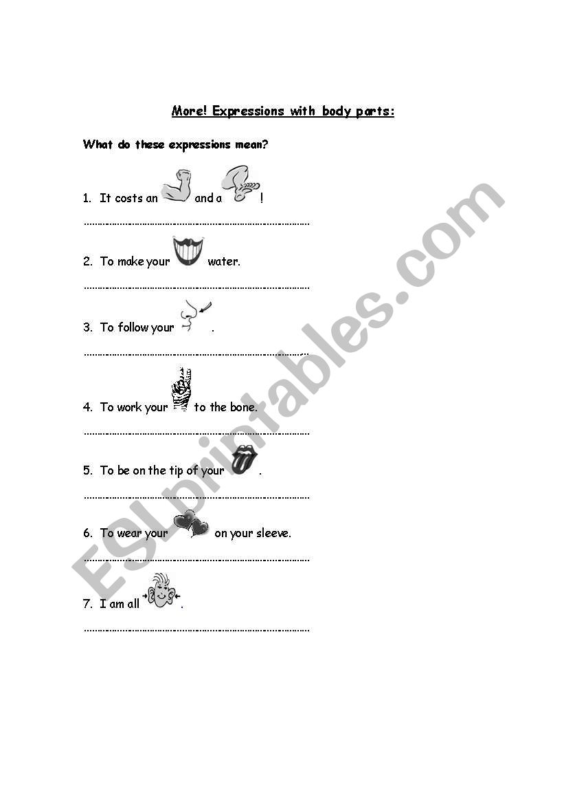 Expressions with body parts worksheet