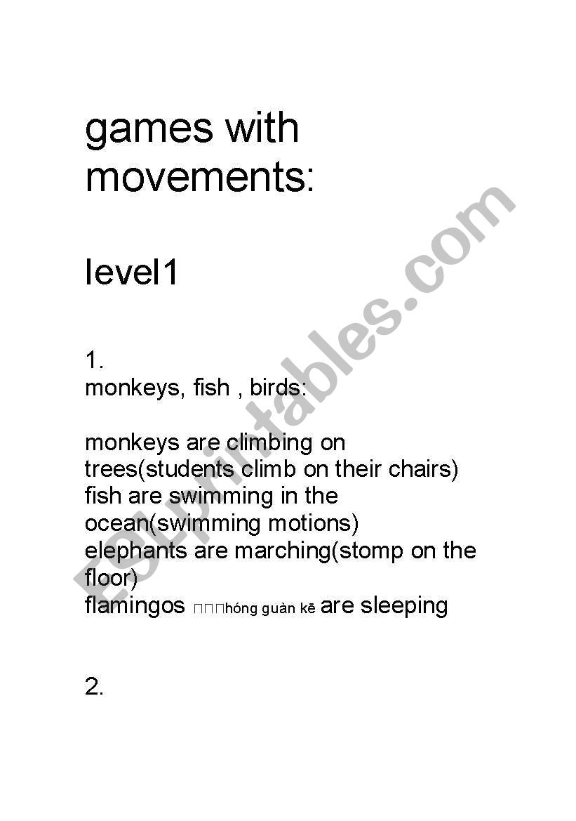 games with movements worksheet