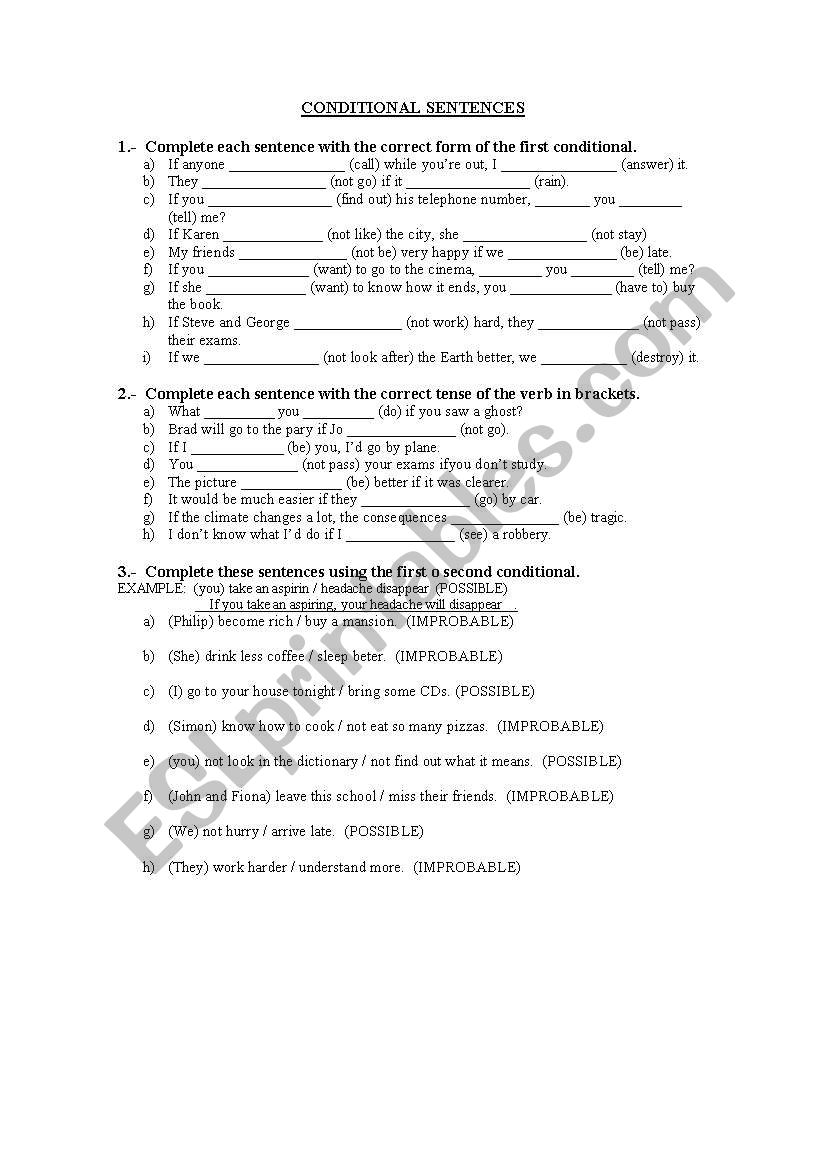 Conditional sentences worksheet