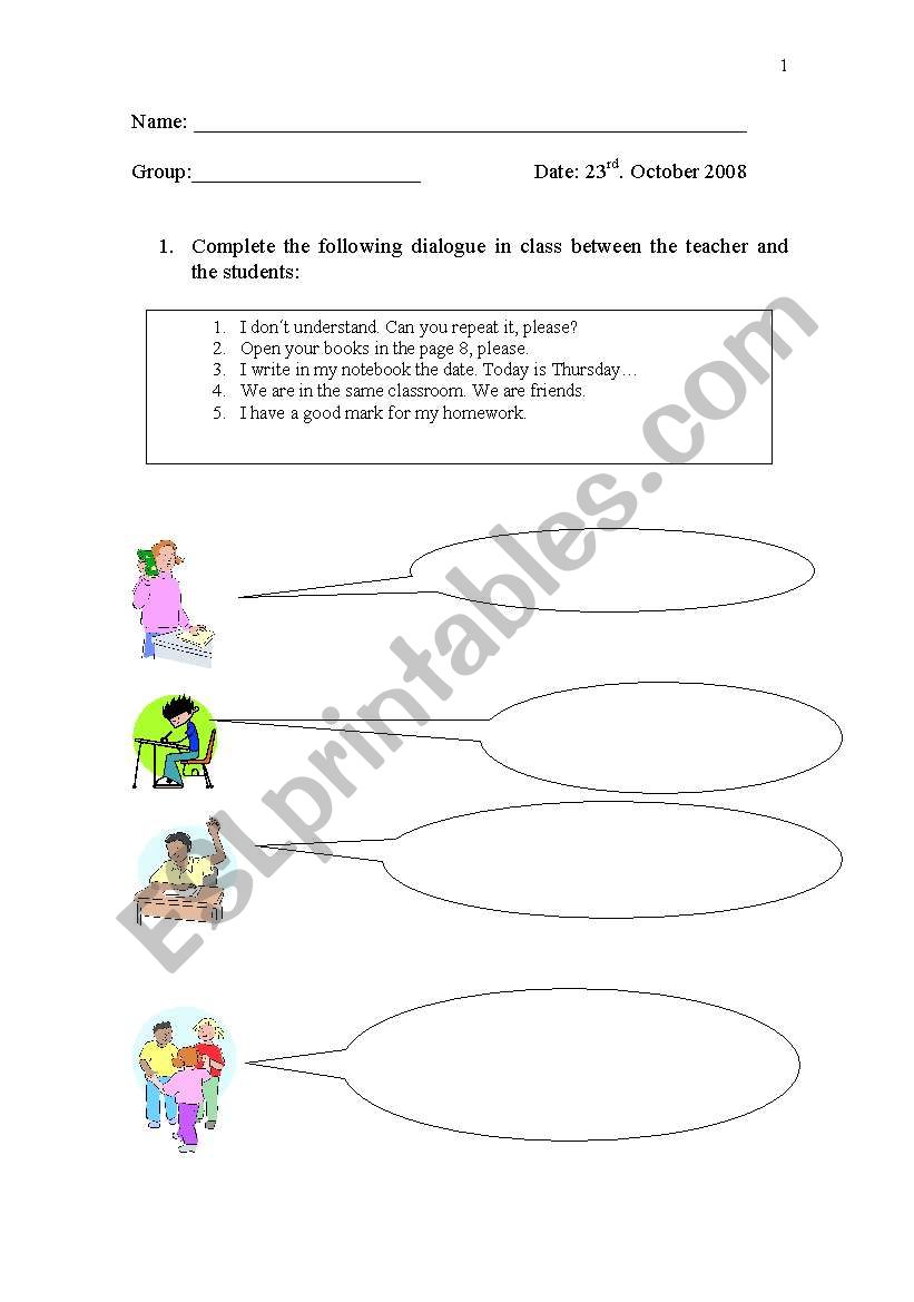 Classroom Routines worksheet