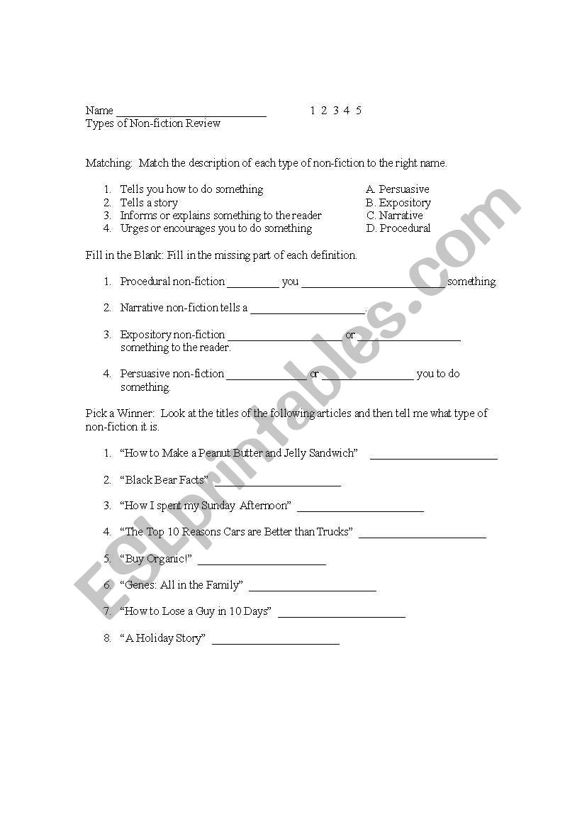 Non-fiction Review  worksheet