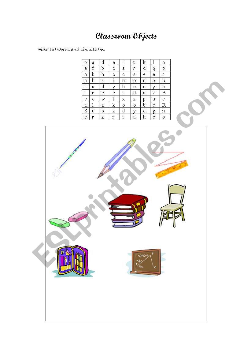 Classroom Objects worksheet