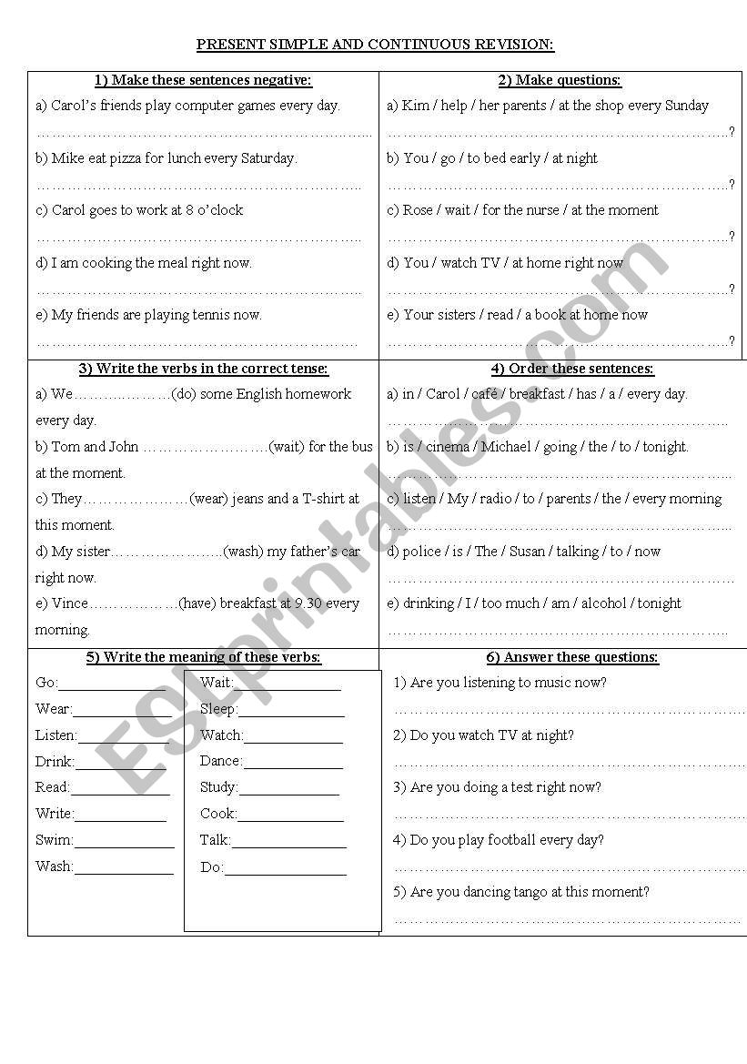 SIMPLE PRESENT AND CONTINUOUS REVISION