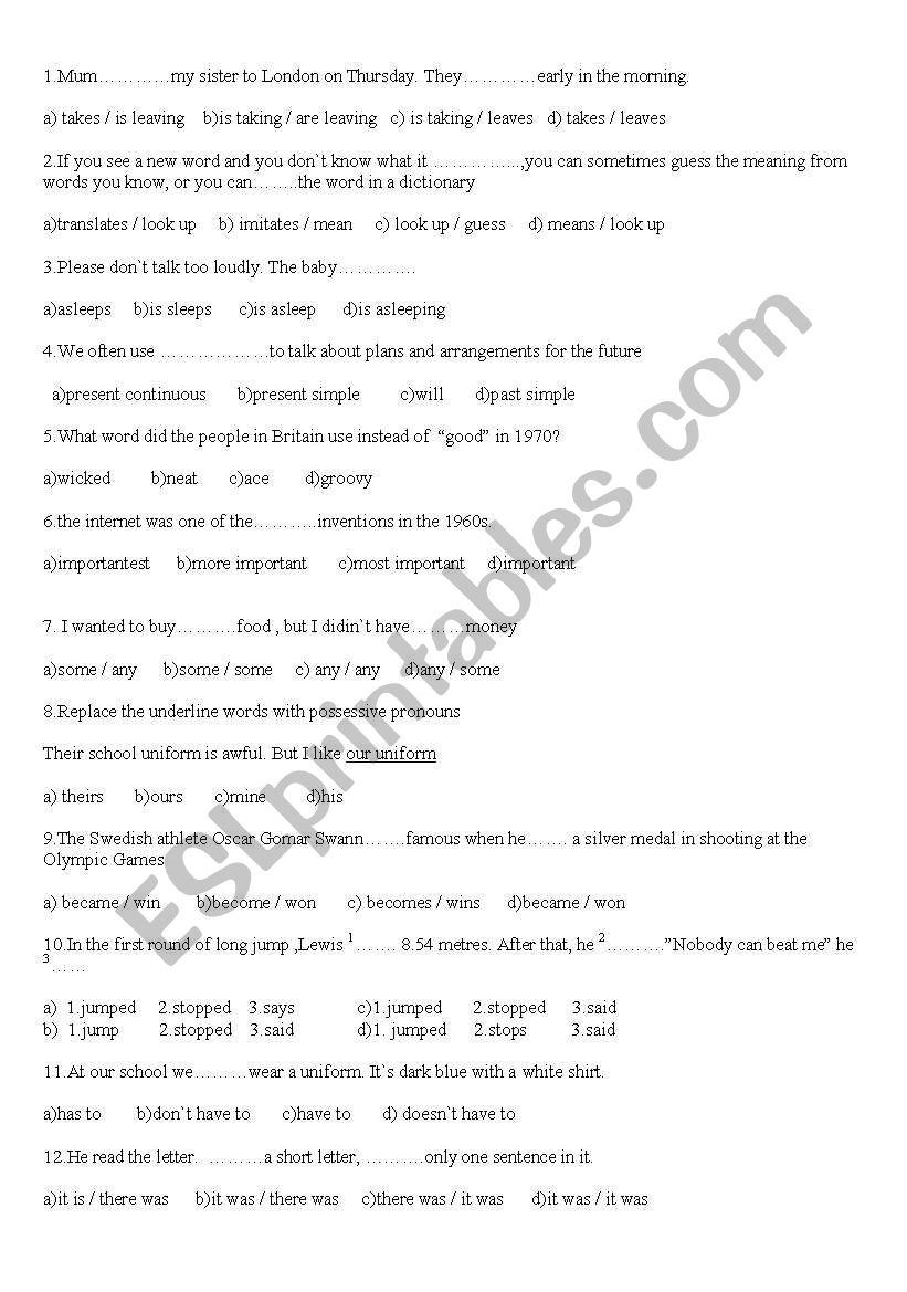 test worksheet