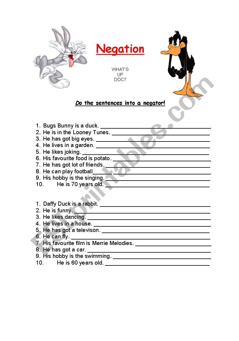 nagation worksheet