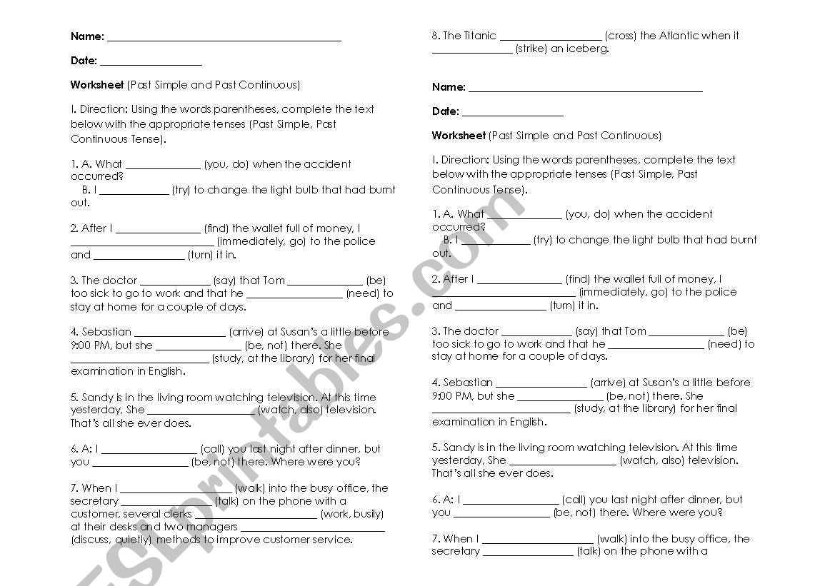 Past Simple & Past Continuous Tense 