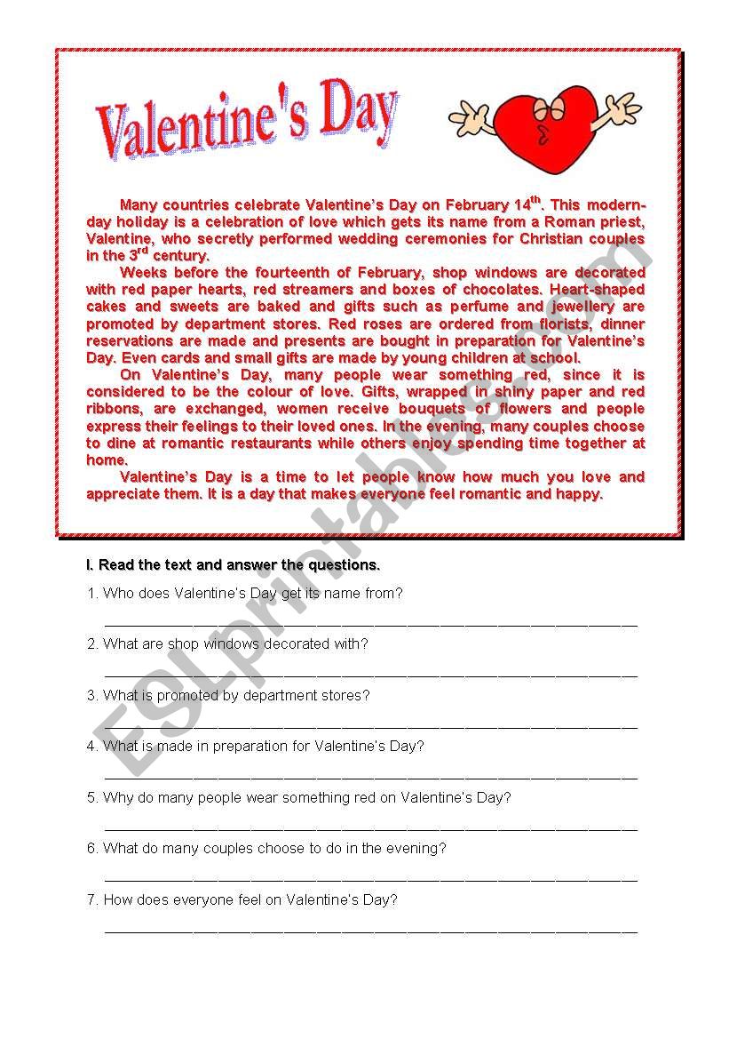 Valentines Day Reading Passive Voice Practice Esl Worksheet By Intra