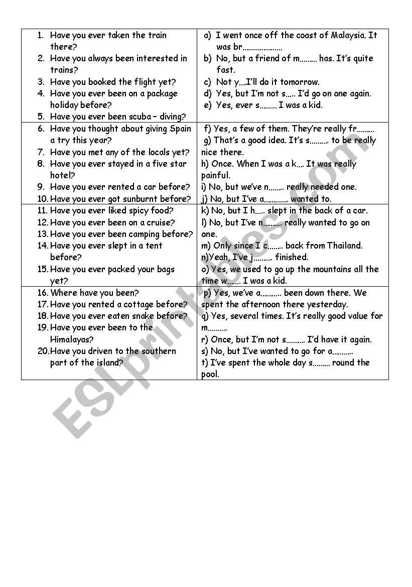 PRESENT PERFECT SIMPLE MATCHING