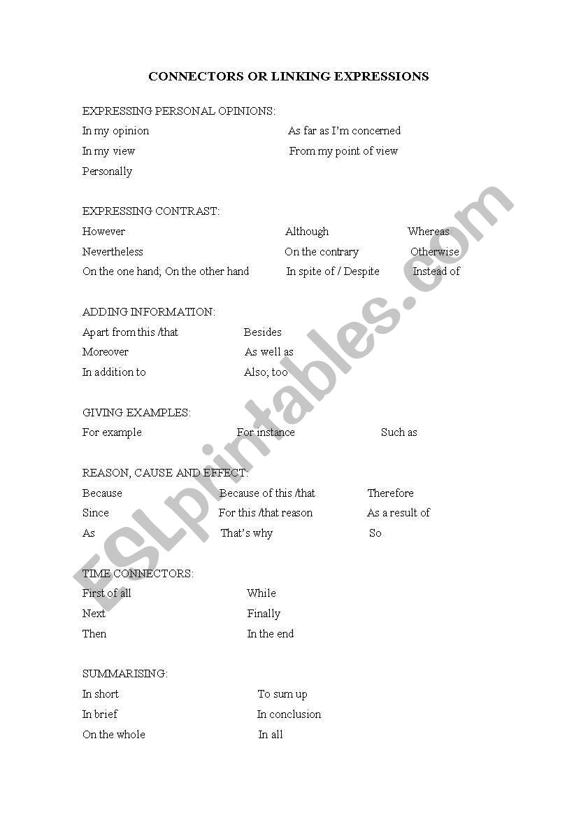 CONNECTORS AND LINKING EXPRESSIONS