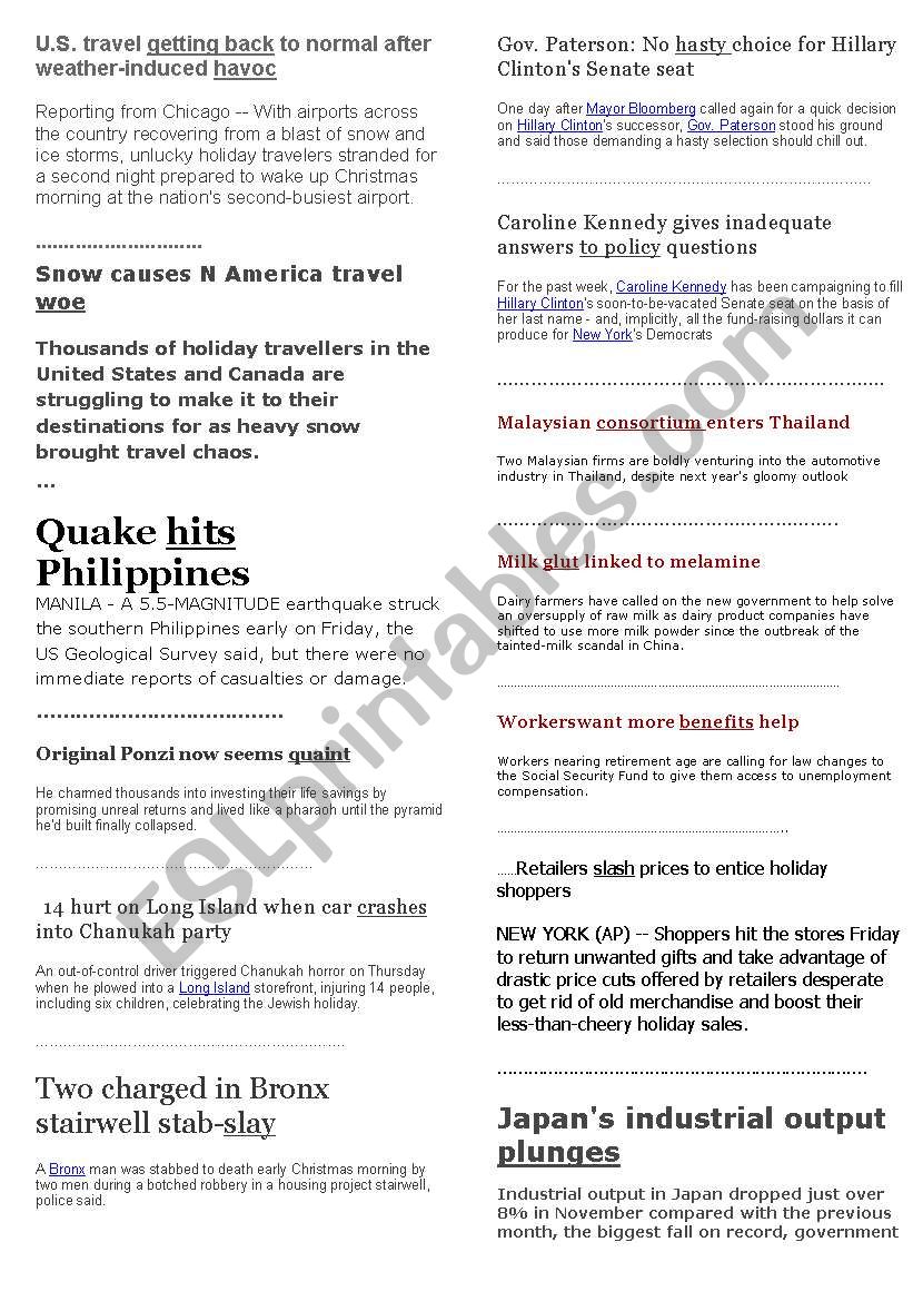 synonyms from news worksheet