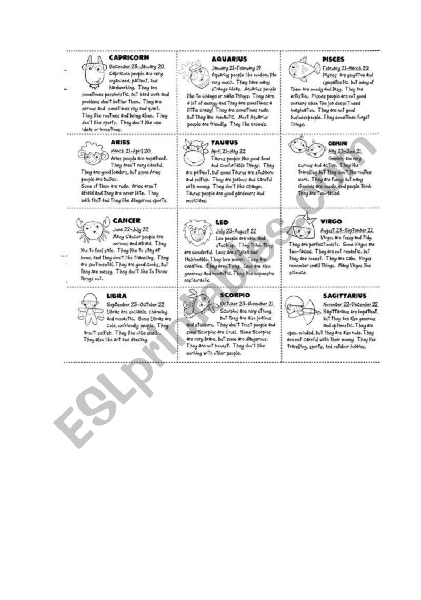 Horoscopes worksheet