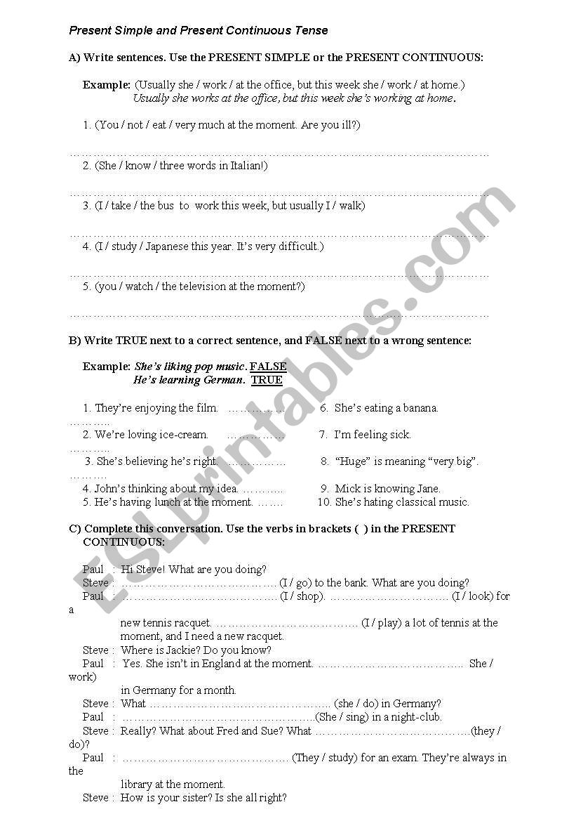 Present Simple and Present Continuous Tense