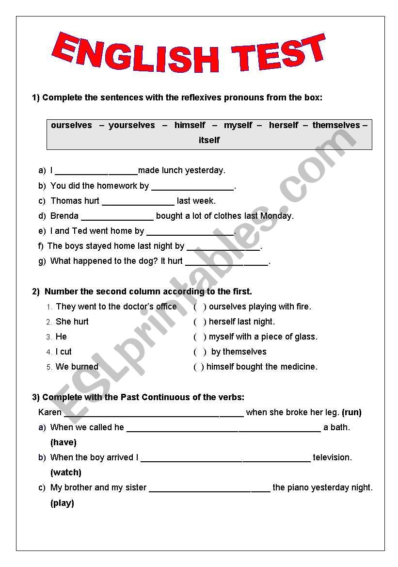 English test worksheet