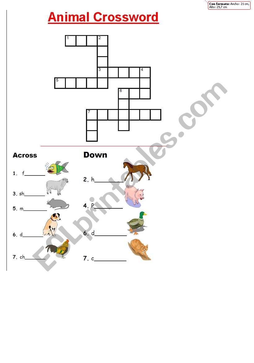 Animal Crossword worksheet