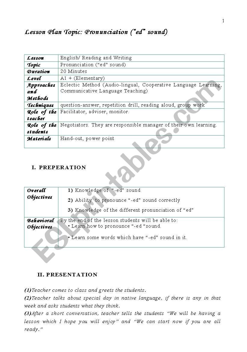 -ed sound worksheet