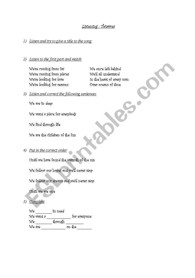 Children, twarres worksheet