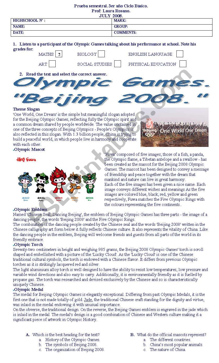 the olympic games esl worksheet by laurarosano