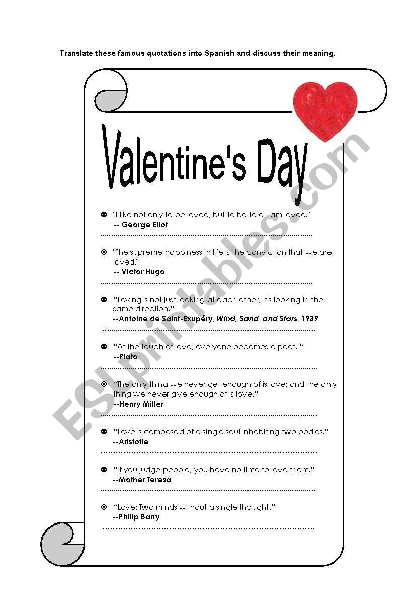 valentine's day english assignment