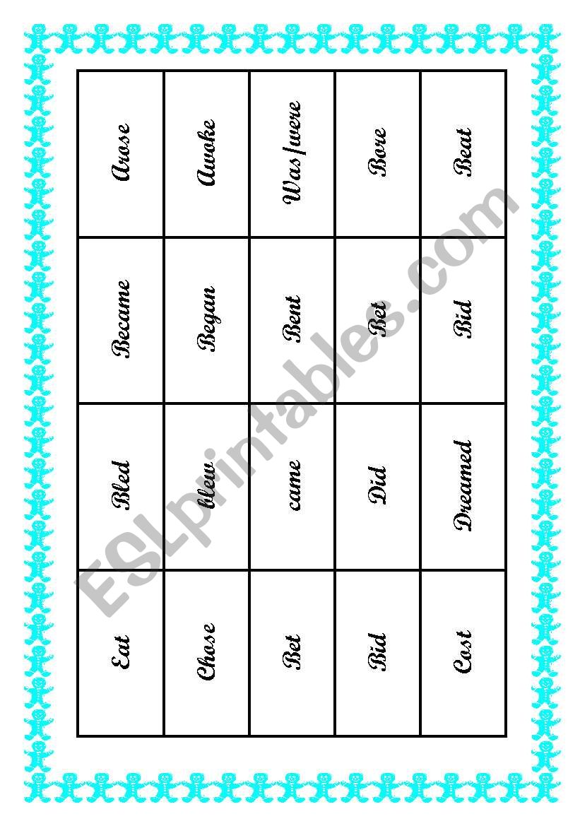 English Worksheets Irregular Past Tense Verb Cards