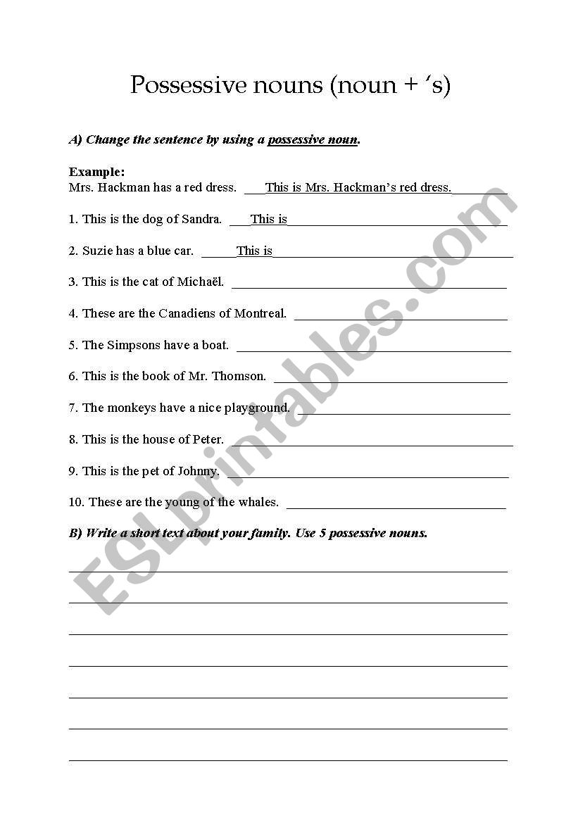 Possessive nouns worksheet