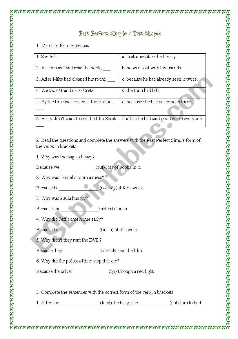 Past Perfect and Past Simple worksheet