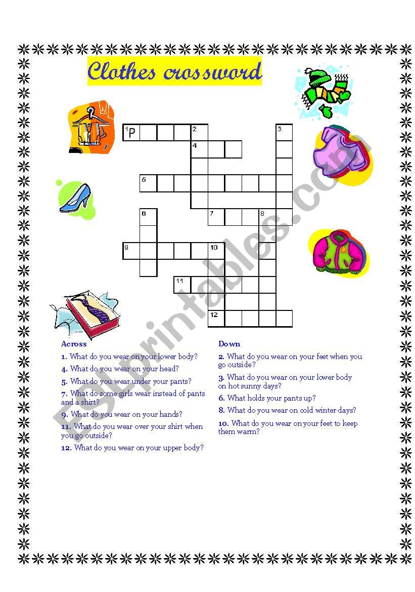 clothes CROSSWORD worksheet