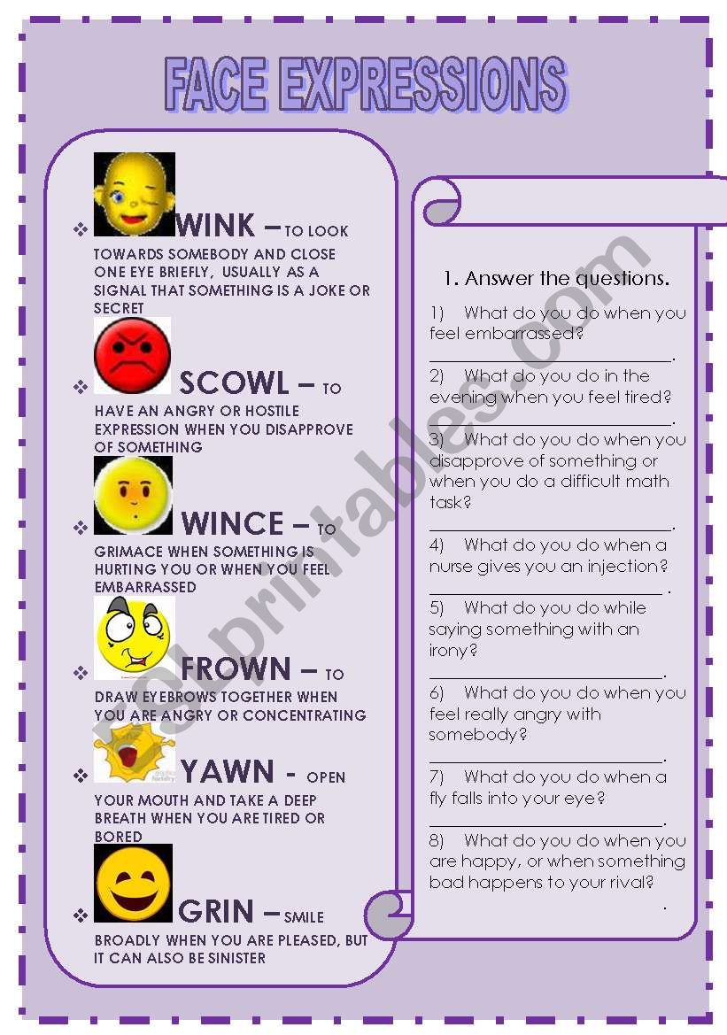 FACE EXPRESSIONS worksheet